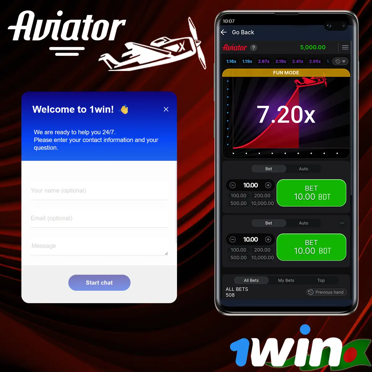 Customer support 1Win Bangladesh Aviator